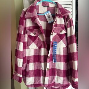 Women’s Wine and White Plaid Heavy Weight Shirt Jacket